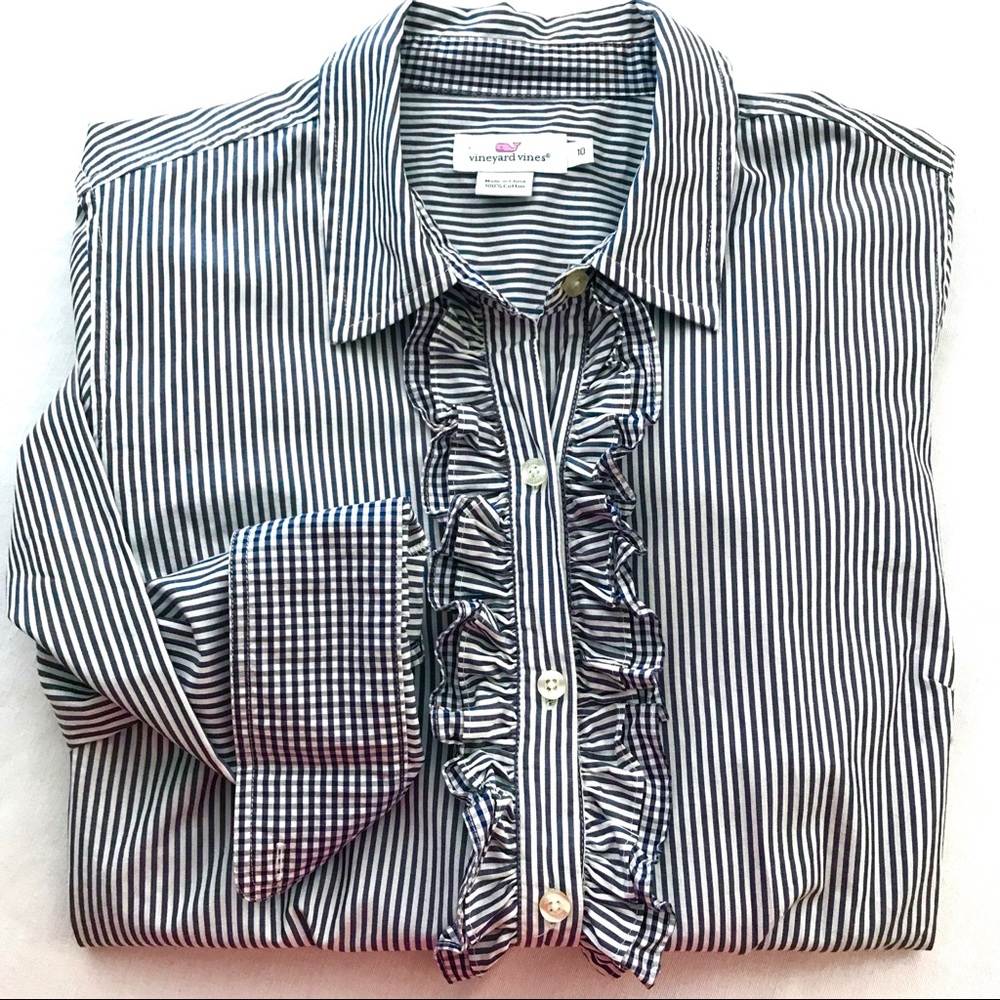 Vineyard Vines Telin Stripe Gingham Ruffle Oxford